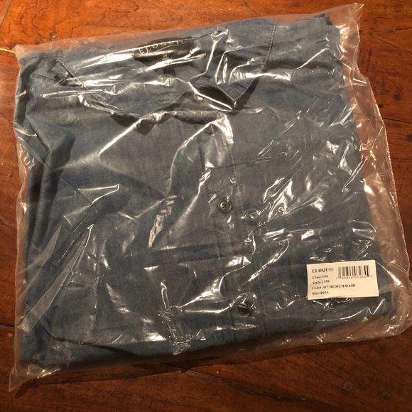 🖤 NEW Eloquii Puff Sleeve Chambray Button Down Blouse Shirt - Picture 5 of 6